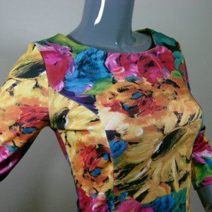 Magnificent Impressionist Sun Flower Chrysanthemum Dress - size s